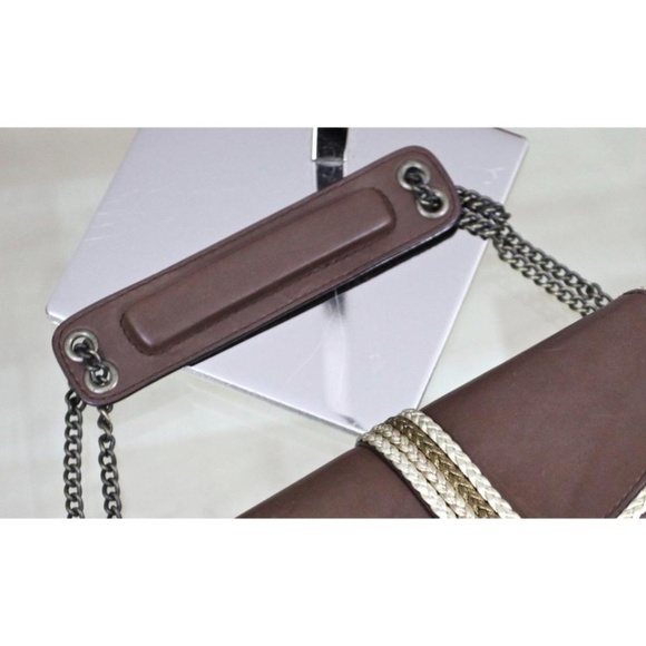 Giuseppe Zanotti Brown Leather Shoulder Bag Purse Handbag Gold Chain - Picture 8 of 10